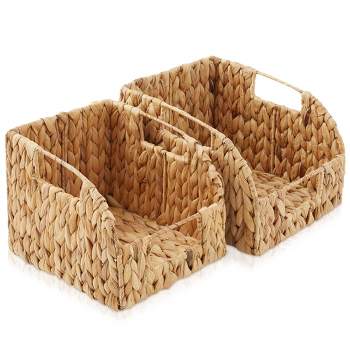 Casafield (Set of 2) Water Hyacinth Pantry Baskets with Handles, Medium and Large Size Woven Storage Baskets for Kitchen Shelves
