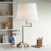 360 Lighting Camber Modern Desk Table Lamp 29" Tall Brushed Steel with USB and AC Power Outlet in Base Swing Arm Linen Shade for Bedroom Living Room - 2 of 4