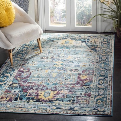 Teal and Purple Medallion Distressed Rectangular Area Rug