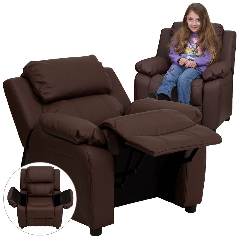 Emma and Oliver Deluxe Padded Contemporary Kids Recliner with Storage Arms, 5 of 13