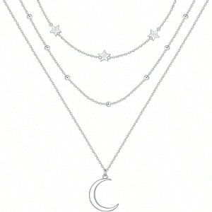 Sterling Silver Triple Long Chain Necklace for Women Fashionable and Exquisite, Suitable for Daily Wear - 1 of 4