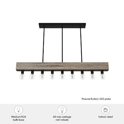 Donelson Rustic Iron 9-Light Wood Accented Linear Chandelier