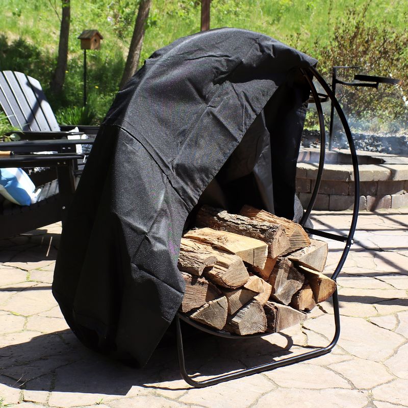 Sunnydaze Outdoor Heavy-Duty Steel Firewood Log Hoop Storage Rack with Weather-Resistant PVC Log Hoop Cover, 4 of 14
