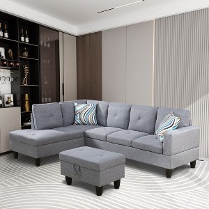 DOMETOUR Modern 3-Piece Living Room Sofa Set (Sofa+Left Side Chaise+Ottoman) - 1 of 4