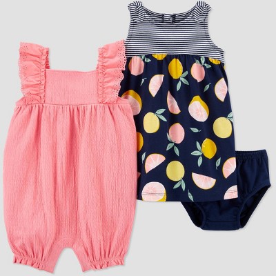 Carter's Just One You® Baby Girls' 2pk Floral & Grapefruit Romper Set - Pink 12M