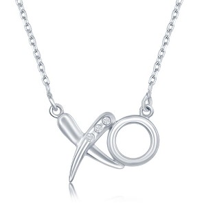 Bella Silver Sterling Silver 0.03cttw Diamond Accent 'XO' Necklace - Silver - 16+2 Inch - 1 of 2