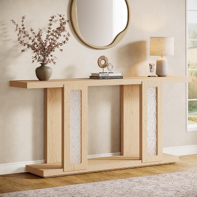 Tribesigns 71"Long Console Table, Farmhouse Sofa Console Behind Couch with Acrylic Legs, 2-Tier Entry Table for Hallway, Foyer, Living Room, Natural