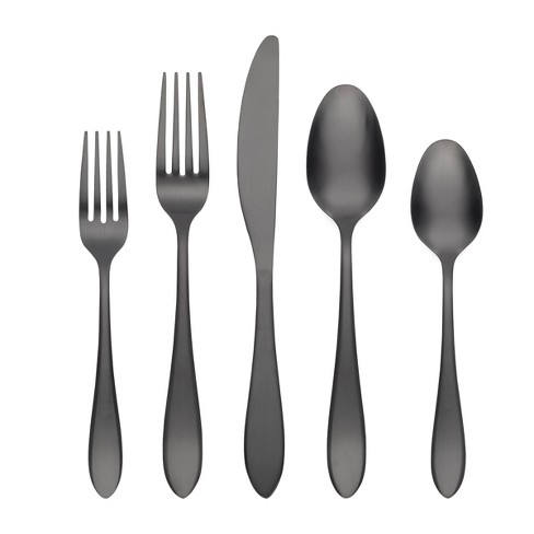 Cambridge Silversmiths 20pc Delia Black Satin Flatware Set: Stainless ...