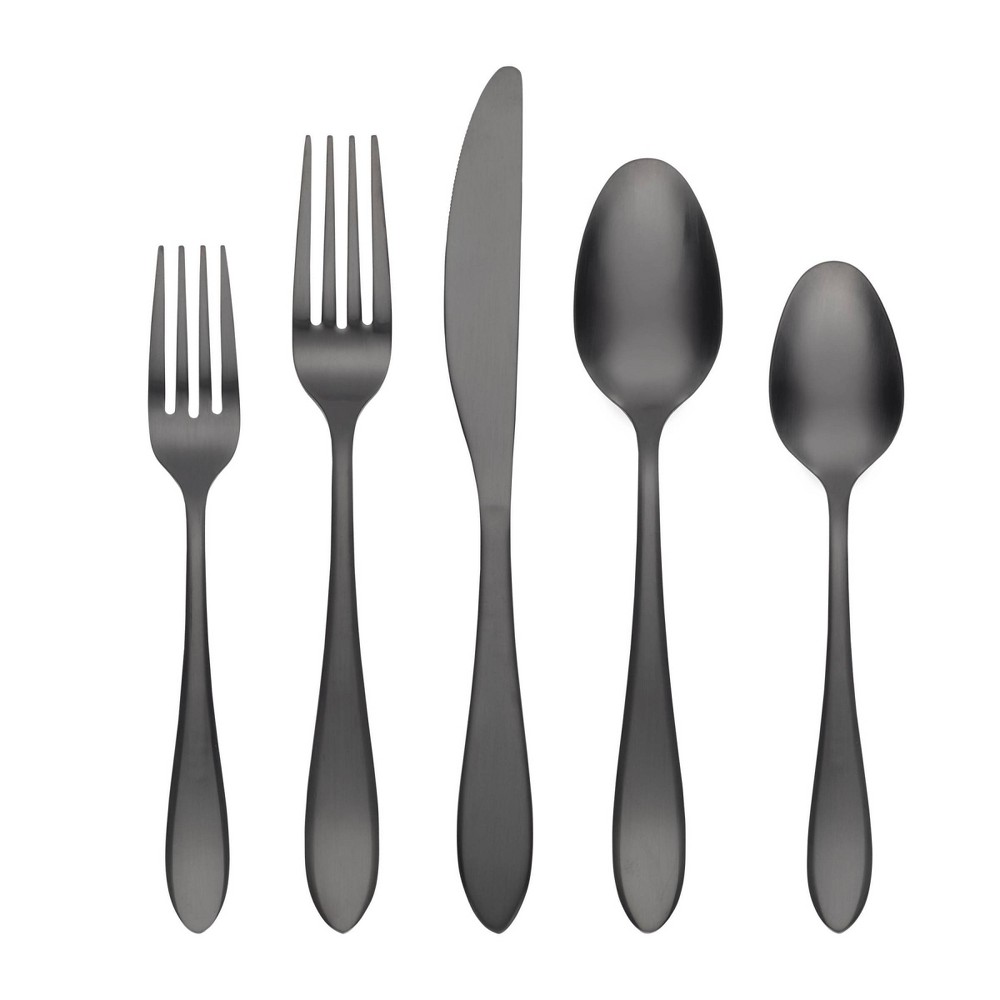 Photos - Cutlery Set Cambridge Silversmiths 20pc Delia Black Satin Flatware Set: Stainless Steel Silverware, Service for 4, Dishwasher Safe