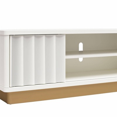 Glossy White and Golden Bronze Modern TV Stand with Cabinet