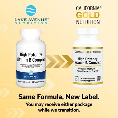 California Gold Nutrition High Potency Vitamin B Complex with Thiamin HCI, Niacin, Pantothenic Acid and Inositol, 90 Veggie Capsules