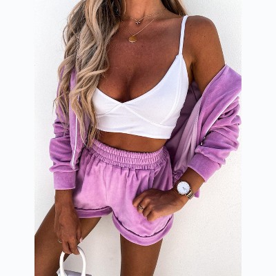 Mocamel Women's Sports Casual Hooded Zipper Sweater Solid Color Suit 2 Piece Set
