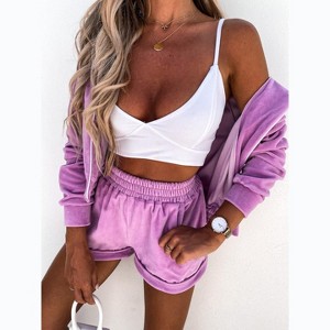Mocamel Women's Sports Casual Hooded Zipper Sweater Solid Color Suit 2 Piece Set - 1 of 4