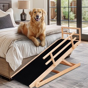 Docred Dog Ramp, Adjustable Height Wooden Folding Portable Pet Ramp for Bed, Couch,SUV-High Traction,for Small Large Old Dogs Cats - 1 of 4