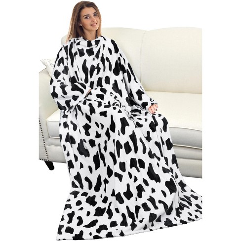 Cow Print Sherpa Wearable Blanket for Adult Women and Men, Super Soft Comfy  Warm