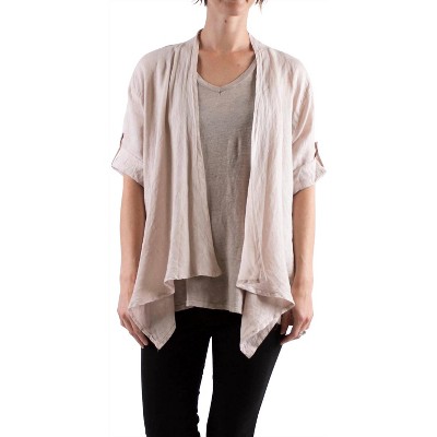 Women's Leggera Linen Open Front Jacket With Cuffed Sleeves - GIGI MODA