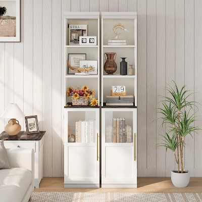 Garvee 70" Narrow Bathroom Cabinet with Glass Door & Open Shelves – Slim Waterproof Engineered Wood Storage