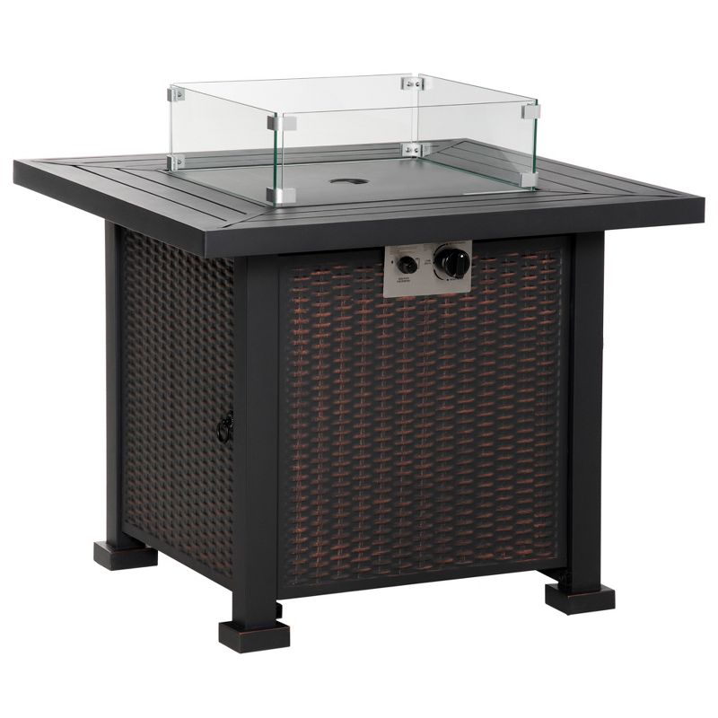 Outsunny 34 In Fire Pit Table, 50,000BTU Gas Firepits for Outside with Glass Wind Guard, Lava Rocks and Lid, Auto Ignition, CSA Certification, 4 of 9