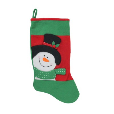 Northlight 19" Red and Green Fleece Christmas Stocking with Snowman Applique