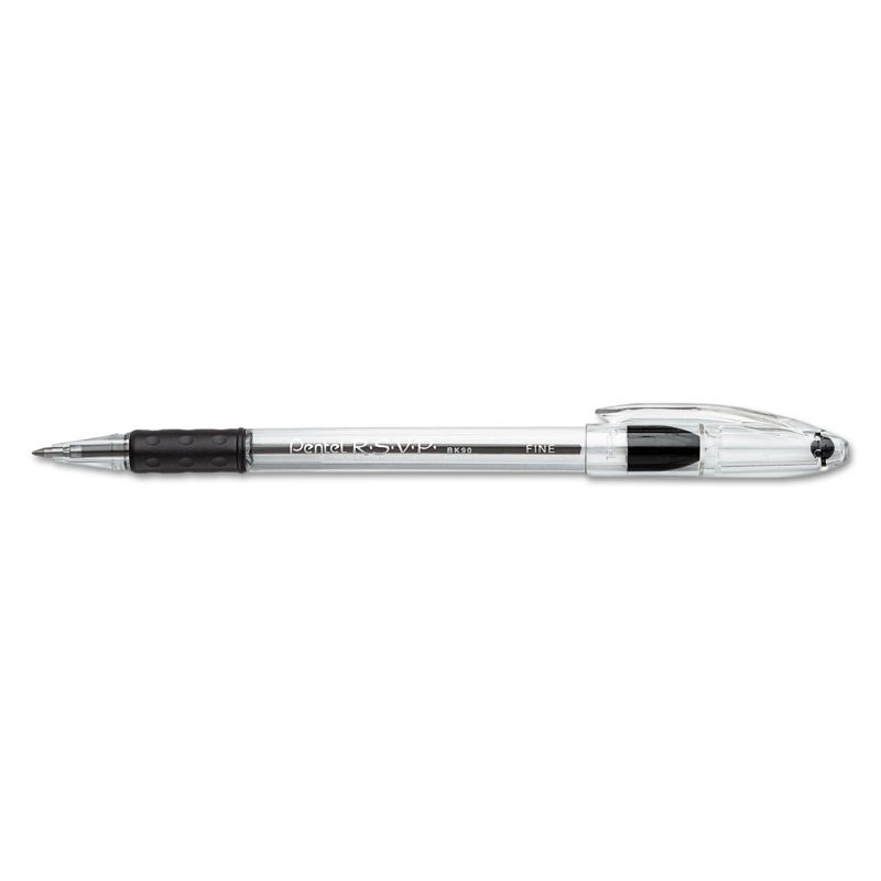 Pentel R.S.V.P. Stick Ballpoint Pen .7mm Trans Barrel Black Ink Dozen BK90A, 2 of 4