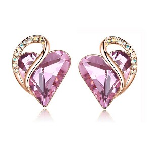 Leafael 18K Rose Gold Plated Love Heart Stud Earrings with Healing Stone Crystal Jewelry Gifts for Women - 1 of 4