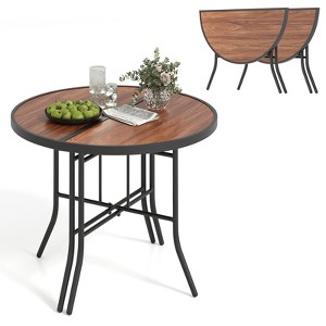Tangkula 2PCS Half-Round Folding Event Table Foldable Banquet Table w/ Metal Frame Brown - 1 of 4
