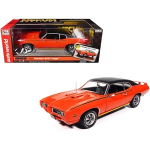 1969 Pontiac GTO Judge Carousel Red with Black Stripes and Black Vinyl Top "Mecum Auctions" 1/18 Diecast Model Car by Auto World - 1 of 4