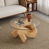 Modern Glass Coffee Table,Side Table With Tempered Glass Top And MDF Legs,Round Coffee Table For Living Room Dining Room-Cuddlewood - 3 of 4