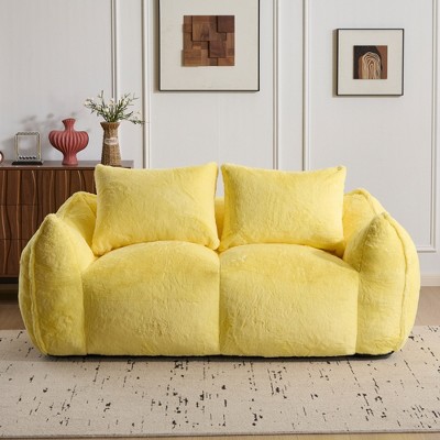 SKRAN Ultra Soft Fluffy Loveseat Bean Bag Sofa, Cozy Reading Chair with Pillows No Assembly Required Living Room & Bedroom Essentials, White