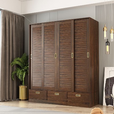 FUFU&GAGA Dark Wardrobe Closet with drawers,Modern Style Dresser with Hanging Rod for Clothes,Large Capacity Armoire for Bedroom