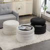 Boucle Fabric Storage Round Ottoman Footstool With Wooden Shelving,Ivory - 3 of 4