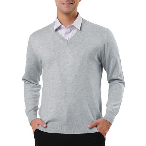 Lars Amadeus Men's Classic Solid Color V Neck Knitted Long Sleeves Pullover  Sweater Medium Light Gray : Target