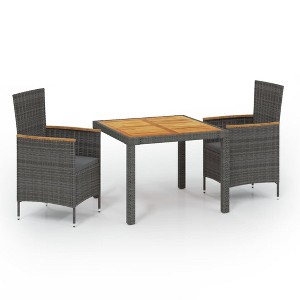 vidaXL 3 Piece Patio Dining Set with Cushions Poly Rattan Gray - 1 of 4