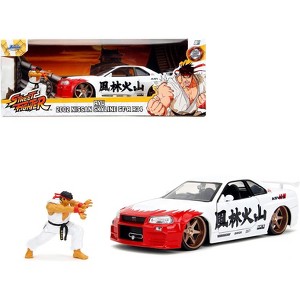 2002 Nissan Skyline GT-R (R34) RHD White w/Graphics and Ryu Figure "Street Fighter" Video Game 1/24 Diecast Model Car by Jada - 1 of 4