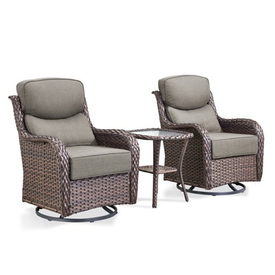 POCASSY Outdoor Swivel Rocker Patio Swivel Chairs Set of 2, 6" Thick Cushions All Weather Brown Wicker Swivel Glider Chairs with High Back for Porch