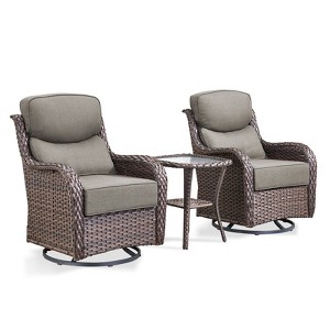 POCASSY Outdoor Swivel Rocker Patio Swivel Chairs Set of 2, 6" Thick Cushions All Weather Brown Wicker Swivel Glider Chairs with High Back for Porch - 1 of 4