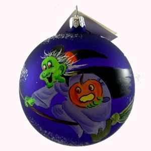 Laved Italian Ornaments 3.5 Inch Flying Green Witch Ball Halloween Tree Ornament , Halloween Pumpkin Broom (1PC) - 1 of 2