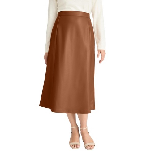 Jessica London Women s Plus Size Faux Leather Midi Skirt 12 W Cognac Target