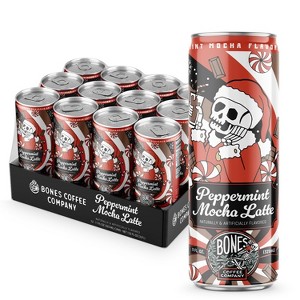 Bones Coffee Company Peppermint Mocha Latte Flavored Coffee, 11 Fl Oz Coffee Latte Canned Coffee Drinks, Coffee On-the-Go (12 Pack) - 1 of 4