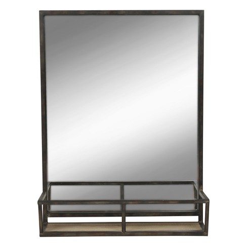 22 X 29 Jackson Metal Framed Mirror With Shelf Black - Kate And