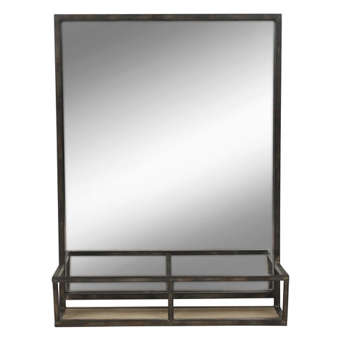 black framed mirror with shelf