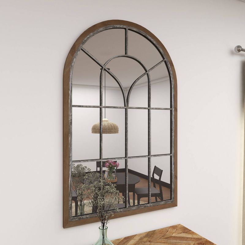 Glass Window Pane Inspired Wood Wall Mirror with Arched Top Brown - Olivia &#38; May, 5 of 19