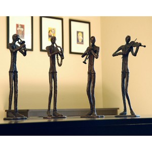 SPI Home Jazzy Quartet Set of 4 – Brass Musician Sculptures, 15" Tall Jazz Band Figures, Artistic Home Decor - 1 of 3