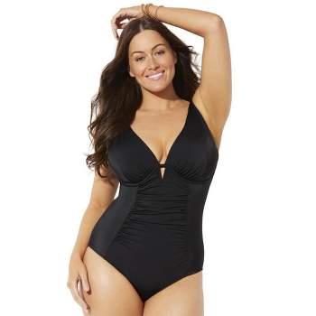 Swimsuits For All Women's Plus Size Shirred Underwire One Piece Swimsuit, 18  - Black : Target
