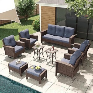 LayinSun Wicker Patio Furniture Set with Fire Pit Table, Classis Outdoor Conversation 360 Degree Swivel Chairs Set with Coffee Table - 1 of 4
