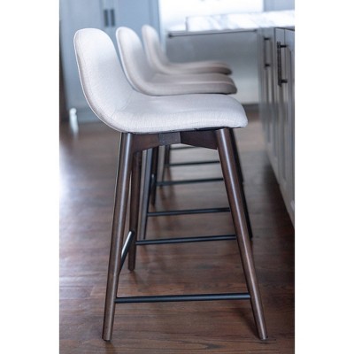 Keaton Beige Upholstered Wood Counter Stool with Footrest