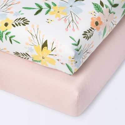 Fitted Mini Crib Sheet- Cloud Island™ Meadow/Pink 2pk