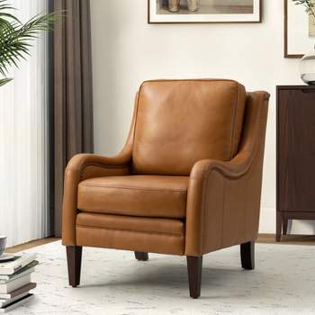 Regina 27.56" Wide Genuine Leather Armchair with Removable Cushions and English Arms  | ARTFUL LIVING DESIGN