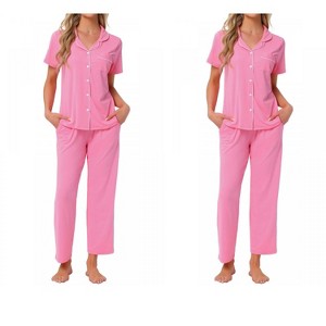 INSPIRE CHIC Women's 4 Pcs Button-Up Short-Sleeve Shirt & Pants Pajama Loungewear Set - 1 of 4