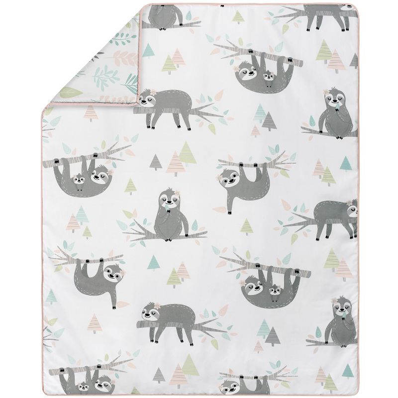 Sweet Jojo Designs Girl Baby Crib Bedding Set - Sloth Pink Grey and Green 4pc, 4 of 8